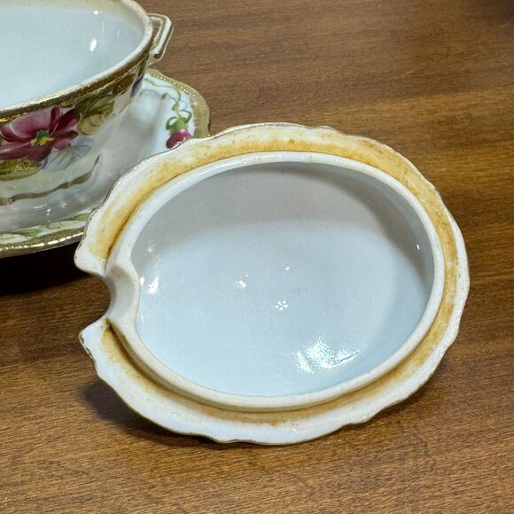 Antique Mikado Japan Condiment Server Vintage Hand Painted with Lid Floral Gold - Picture 8 of 12